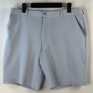 Roundtree & Yorke Performance Mens Seersucker Shorts Blue Striped Size 36
